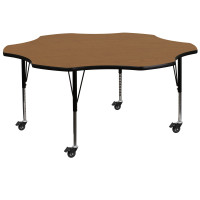 Flash Furniture XU-A60-FLR-OAK-T-P-CAS-GG Mobile Flower Shaped Activity Table with Height Adjustable Pre-School Legs
