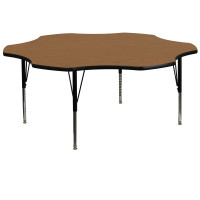Flash Furniture 60'' Flower Shaped Activity Table with Oak Thermal Fused Laminate Top and Height Adjustable Short Legs XU-A60-FLR-OAK-T-P-GG