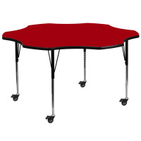 Flash Furniture XU-A60-FLR-RED-T-A-CAS-GG Mobile Flower Shaped Activity Table with Standard Height Adjustable Legs