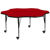Flash Furniture XU-A60-FLR-RED-T-P-CAS-GG Mobile Flower Shaped Activity Table with Height Adjustable Pre-School Legs