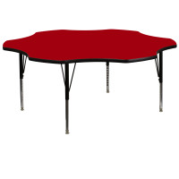 Flash Furniture 60'' Flower Shaped Activity Table with Red Thermal Fused Laminate Top and Height Adjustable Short Legs XU-A60-FLR-RED-T-P-GG
