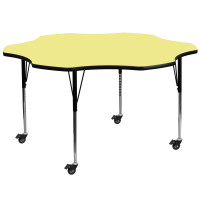Flash Furniture XU-A60-FLR-YEL-T-A-CAS-GG Mobile Flower Shaped Activity Table with Standard Height Adjustable Legs