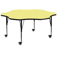 Flash Furniture XU-A60-FLR-YEL-T-P-CAS-GG Mobile Flower Shaped Activity Table with Height Adjustable Pre-School Legs