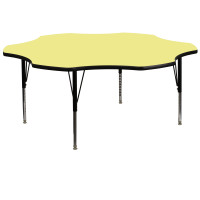 Flash Furniture 60'' Flower Shaped Activity Table with Yellow Thermal Fused Laminate Top and Height Adjustable Short Legs XU-A60-FLR-YEL-T-P-GG
