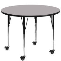 Flash Furniture XU-A60-RND-GY-T-A-CAS-GG Mobile Round Activity Table with Standard Height Adjustable Legs