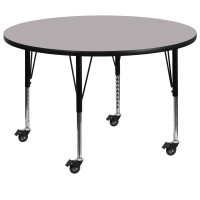 Flash Furniture XU-A60-RND-GY-T-P-CAS-GG Mobile Round Activity Table with Height Adjustable Pre-School Legs