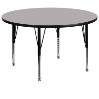 Flash Furniture 60'' Round Activity Table with Grey Thermal Fused Laminate Top and Height Adjustable Short Legs XU-A60-RND-GY-T-P-GG