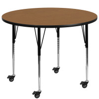 Flash Furniture XU-A60-RND-OAK-T-A-CAS-GG Mobile Round Activity Table with Standard Height Adjustable Legs
