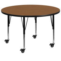 Flash Furniture XU-A60-RND-OAK-T-P-CAS-GG Mobile Round Activity Table with Height Adjustable Pre-School Legs