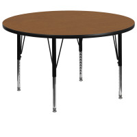 Flash Furniture 60'' Round Activity Table with Oak Thermal Fused Laminate Top and Height Adjustable Short Legs XU-A60-RND-OAK-T-P-GG