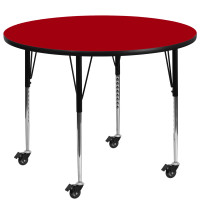 Flash Furniture XU-A60-RND-RED-T-A-CAS-GG Mobile Round Activity Table with Standard Height Adjustable Legs