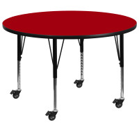 Flash Furniture XU-A60-RND-RED-T-P-CAS-GG Mobile Round Activity Table with Height Adjustable Pre-School Legs