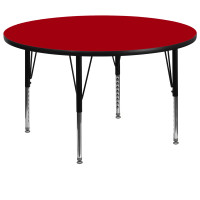 Flash Furniture 60'' Round Activity Table with Red Thermal Fused Laminate Top and Height Adjustable Short Legs XU-A60-RND-RED-T-P-GG
