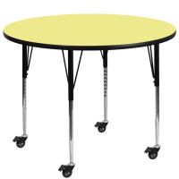 Flash Furniture XU-A60-RND-YEL-T-A-CAS-GG Mobile Round Activity Table with Standard Height Adjustable Legs