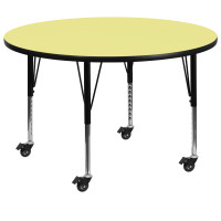 Flash Furniture XU-A60-RND-YEL-T-P-CAS-GG Mobile Round Activity Table with Height Adjustable Pre-School Legs
