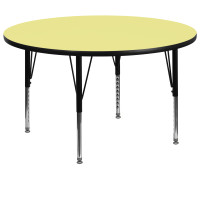 Flash Furniture 60'' Round Activity Table with Yellow Thermal Fused Laminate Top and Height Adjustable Short Legs XU-A60-RND-YEL-T-P-GG