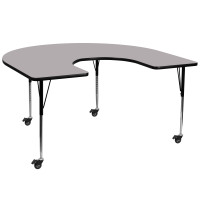 Flash Furniture XU-A6066-HRSE-GY-T-A-CAS-GG Mobile Horseshoe Activity Table with Standard Height Adjustable Legs