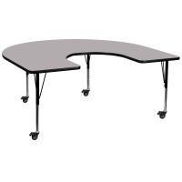 Flash Furniture XU-A6066-HRSE-GY-T-P-CAS-GG Mobile Horseshoe Activity Table with Height Adjustable Pre-School Legs