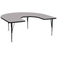 Flash Furniture 60''W x 66''L Horseshoe Activity Table with Grey Thermal Fused Laminate Top and Height Adjustable Short Legs XU-A6066-HRSE-GY-T-P-GG