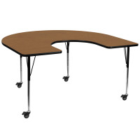 Flash Furniture XU-A6066-HRSE-OAK-T-A-CAS-GG Mobile Horseshoe Activity Table with Standard Height Adjustable Legs