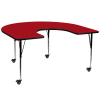 Flash Furniture XU-A6066-HRSE-RED-T-A-CAS-GG Mobile Horseshoe Activity Table with Standard Height Adjustable Legs