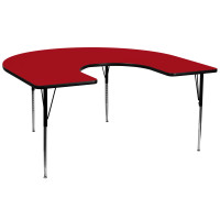 Flash Furniture 60''W x 66''L Horseshoe Activity Table Red Thermal Laminate w/ Adjustable Legs XU-A6066-HRSE-RED-T-A-GG