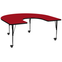 Flash Furniture XU-A6066-HRSE-RED-T-P-CAS-GG Mobile Horseshoe Activity Table with Height Adjustable Pre-School Legs