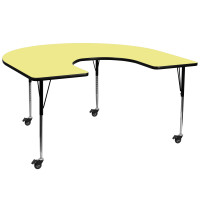 Flash Furniture XU-A6066-HRSE-YEL-T-A-CAS-GG Mobile Horseshoe Activity Table with Standard Height Adjustable Legs