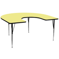 Flash Furniture 60''W x 66''L Horseshoe Activity Table Yellow Thermal Laminate w/ Adjustable Legs XU-A6066-HRSE-YEL-T-A-GG