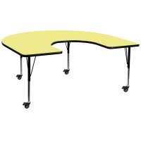Flash Furniture XU-A6066-HRSE-YEL-T-P-CAS-GG Mobile Horseshoe Activity Table with Height Adjustable Pre-School Legs