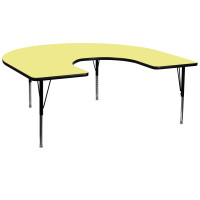 Flash Furniture 60''W x 66''L Horseshoe Activity Table Yellow Thermal Laminate w/ Adjustable Legs XU-A6066-HRSE-YEL-T-P-GG