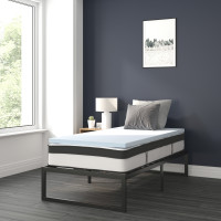 Flash Furniture XU-BD10-10PSM3M35-T-GG 14 Inch Metal Platform Bed Frame with 10 Inch Pocket Spring Mattress in a Box and 2 Inch Cool Gel Memory Foam Topper - Twin