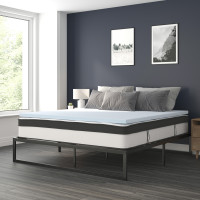 Flash Furniture XU-BD10-12PSM2M35-K-GG 14 Inch Metal Platform Bed Frame with 12 Inch Pocket Spring Mattress in a Box and 2 Inch Cool Gel Memory Foam Topper - King