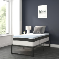Flash Furniture XU-BD10-12PSM2M35-T-GG 14 Inch Metal Platform Bed Frame with 12 Inch Pocket Spring Mattress in a Box and 2 Inch Cool Gel Memory Foam Topper - Twin