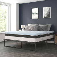 Flash Furniture XU-BD10-12PSM3M35-K-GG 14 Inch Metal Platform Bed Frame with 12 Inch Pocket Spring Mattress in a Box and 3 inch Cool Gel Memory Foam Topper - King