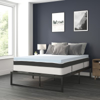 Flash Furniture XU-BD10-12PSM3M35-Q-GG 14 Inch Metal Platform Bed Frame with 12 Inch Pocket Spring Mattress in a Box and 3 inch Cool Gel Memory Foam Topper - Queen