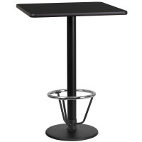 Flash Furniture XU-BLKTB-2424-TR18B-3CFR-GG 24'' Square Black Laminate Table Top with 18'' Round Bar Height Table Base and Foot Ring 