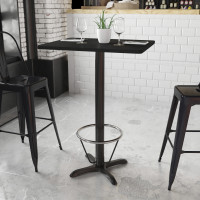 Flash Furniture XU-BLKTB-2430-T2222B-3CFR-GG 24'' x 30'' Rectangular Black Laminate Table Top with 22'' x 22'' Bar Height Table Base and Foot Ring 