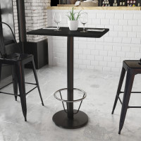 Flash Furniture XU-BLKTB-2430-TR18B-3CFR-GG 24'' x 30'' Rectangular Black Laminate Table Top with 18'' Round Bar Height Table Base and Foot Ring 
