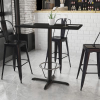 Flash Furniture XU-BLKTB-2442-T2230B-3CFR-GG 24'' x 42'' Rectangular Black Laminate Table Top with 22'' x 30'' Bar Height Table Base and Foot Ring 