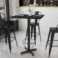 Flash Furniture XU-BLKTB-3030-T2222B-3CFR-GG 30'' Square Black Laminate Table Top with 22'' x 22'' Bar Height Table Base and Foot Ring 