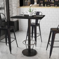 Flash Furniture XU-BLKTB-3030-TR18B-3CFR-GG 30'' Square Black Laminate Table Top with 18'' Round Bar Height Table Base and Foot Ring 