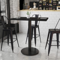 Flash Furniture XU-BLKTB-3042-TR24B-GG 42" Rectangular Laminate Table Top with Round Bar Height Table Base in Black