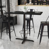Flash Furniture XU-BLKTB-3048-T2230B-3CFR-GG 30'' x 48'' Rectangular Black Laminate Table Top with 22'' x 30'' Bar Height Table Base and Foot Ring 