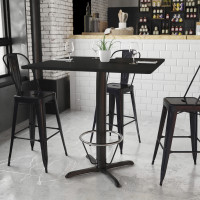Flash Furniture XU-BLKTB-4242-T3333B-4CFR-GG 42'' Square Black Laminate Table Top with 33'' x 33'' Bar Height Table Base and Foot Ring 
