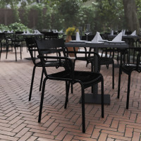 Flash Furniture XU-CH-10318-ARM-BK-GG Nash Commercial Grade Black Steel Indoor-Outdoor Stackable Chair with 2 Slats and Arms