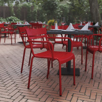 Flash Furniture XU-CH-10318-ARM-RED-GG Nash Commercial Grade Red Steel Indoor-Outdoor Stackable Chair with 2 Slats and Arms