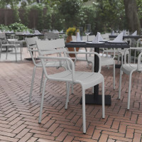 Flash Furniture XU-CH-10318-ARM-SIL-GG Nash Commercial Grade Silver Steel Indoor-Outdoor Stackable Chair with 2 Slats and Arms