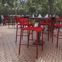 Flash Furniture XU-CH-10318-B-RED-GG Nash Commercial Grade Red Metal Indoor-Outdoor Bar Height Stool with 2 Slats