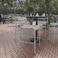 Flash Furniture XU-CH-10318-B-SIL-GG Nash Commercial Grade Silver Metal Indoor-Outdoor Bar Height Stool with 2 Slats